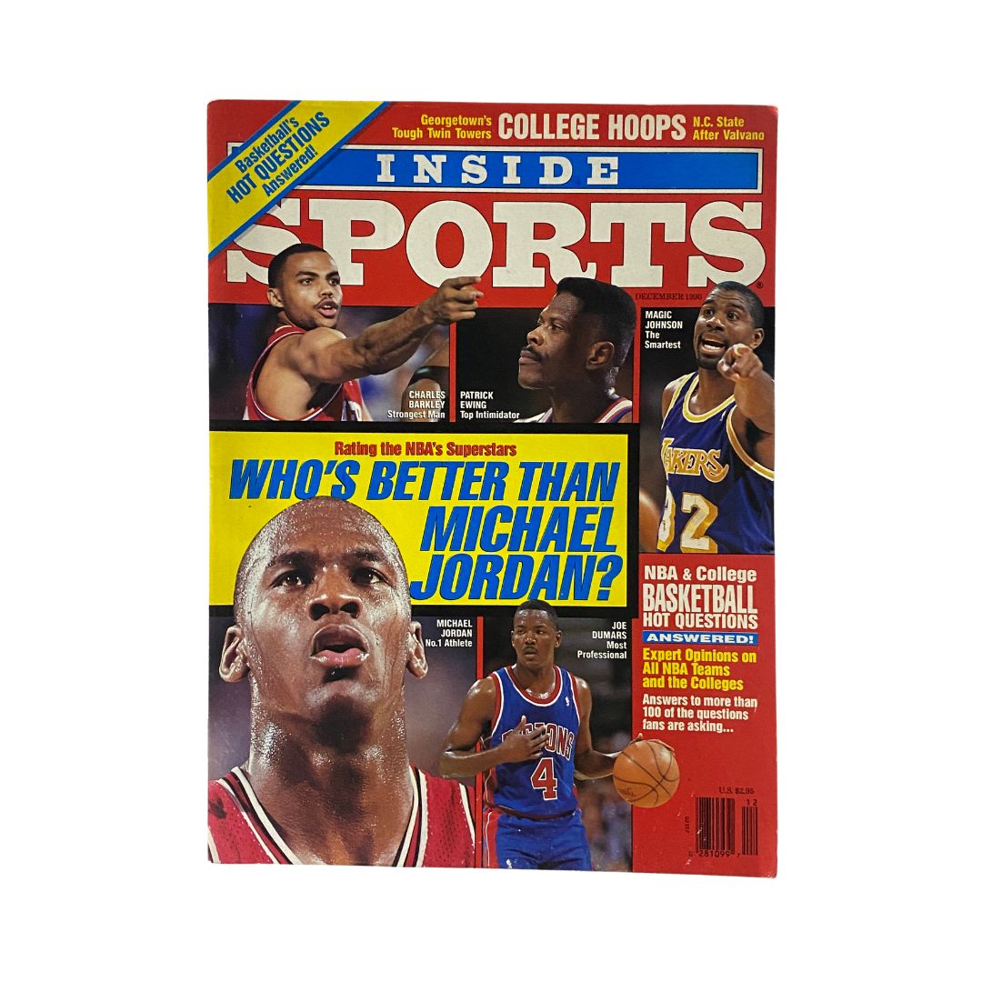 Inside Sports Magazine December 1990 cover featuring Charles Barkley and Magic Johnson, highlighting the question 'Who's Better Than Michael Jordan?' This issue showcases key moments in basketball history.