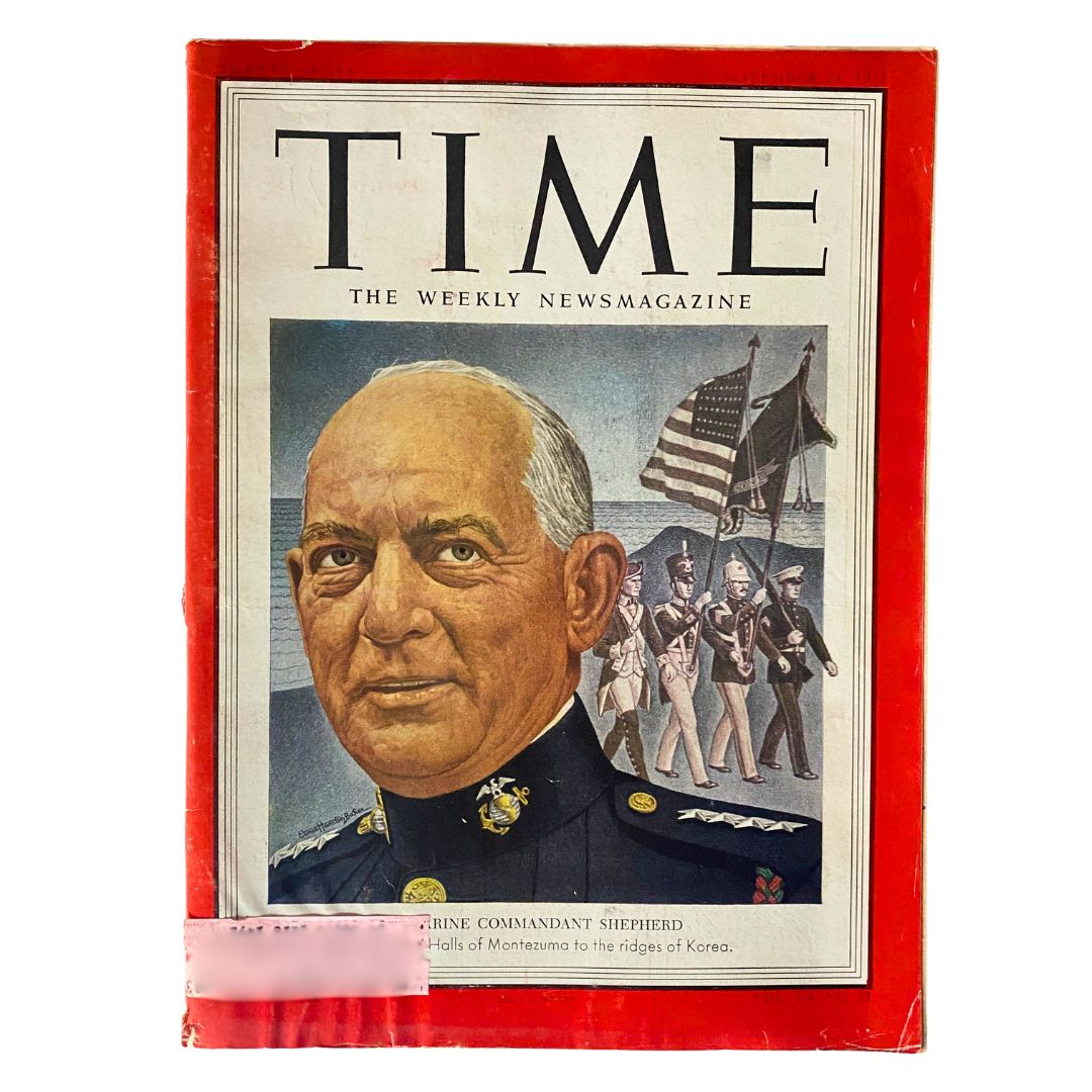 Cover of VTG Time Magazine November 24, 1952 featuring Lemuel Shepherd, showcasing military figure and historical context.