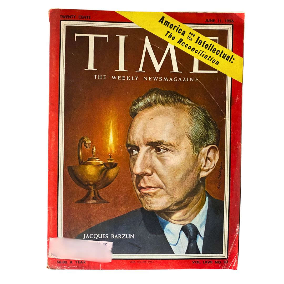 VTG Time Magazine June 11, 1956 featuring Jacques Barzun on the cover, showcasing vintage artwork and historical significance.
