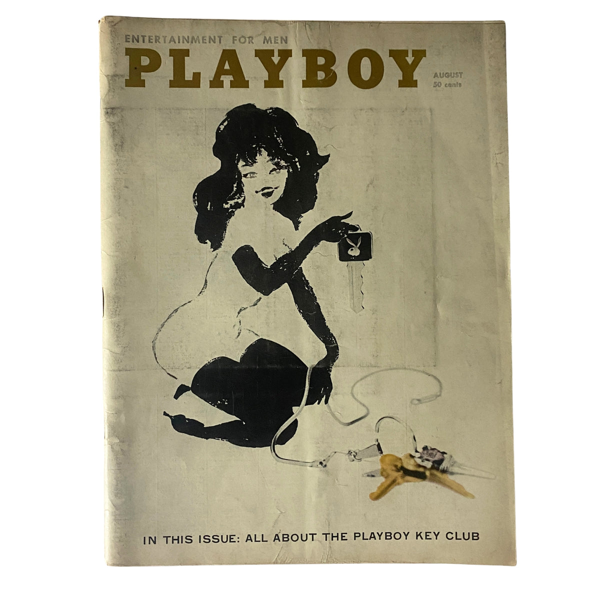 Cover of Playboy Magazine August 1960 featuring classic line art and text highlighting entertainment for men.