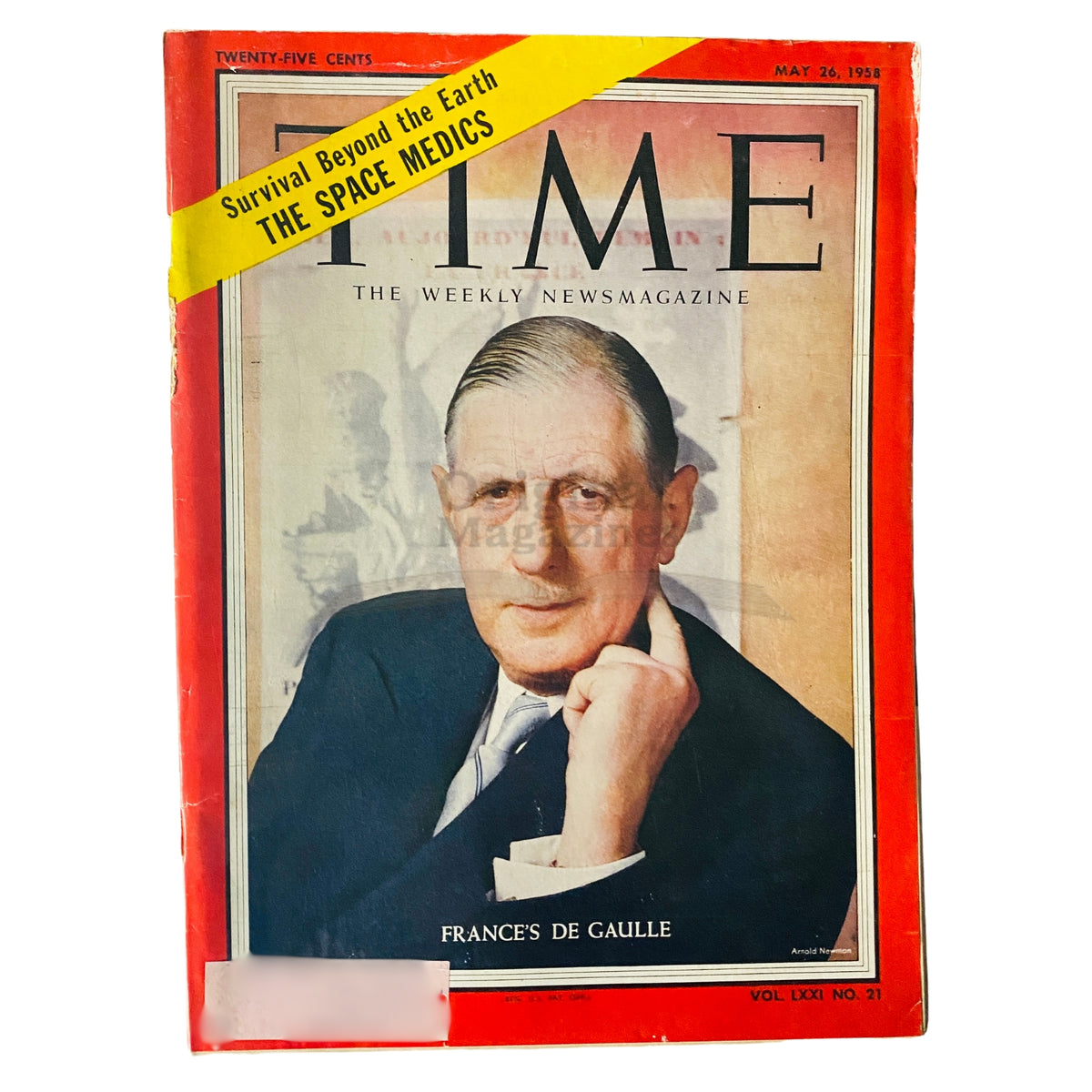 Time Magazine cover from May 26, 1958, featuring France's Charles de Gaulle, showcasing historical significance and vintage appeal.