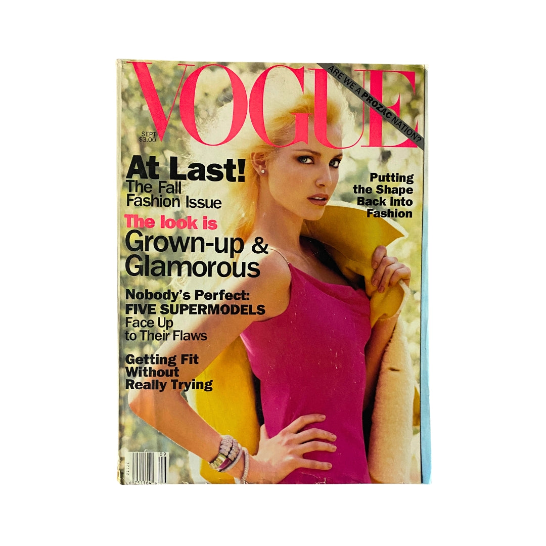 Vogue Magazine September 1994 featuring Nadja Auermann on the cover. The cover highlights an 'At Last!' theme with bold text showcasing 'The look is Grown-up & Glamorous', perfect for vintage fashion enthusiasts.