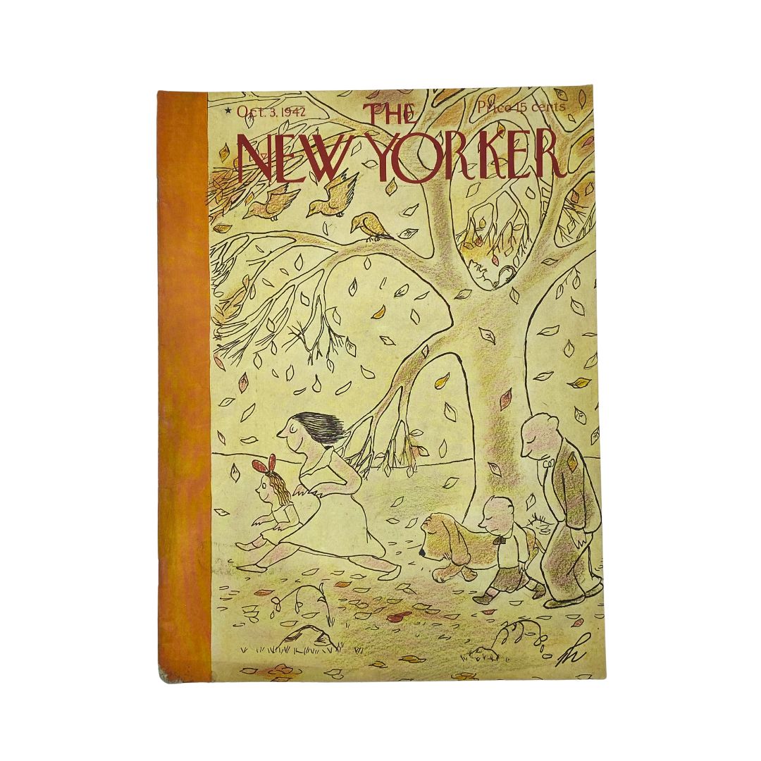 The New Yorker, October 3, 1942: Complete magazine with cover artwork by James Thurber, in VG condition