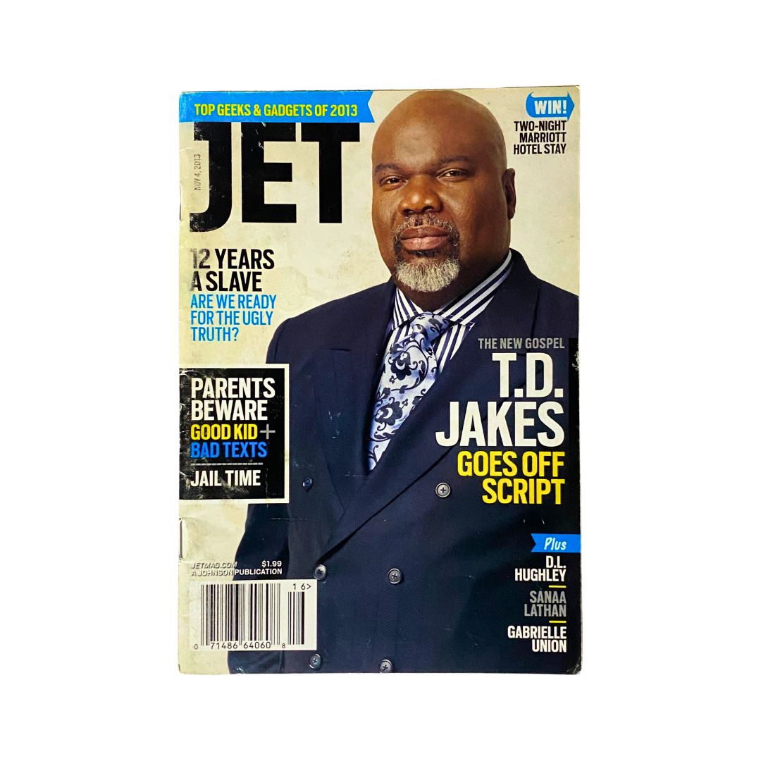 Cover of Jet Magazine November 4, 2013, Vol 122 No. 16 featuring T.D. Jakes, titled 'The New Gospel No Label', showcasing his significant influence in the gospel music scene.