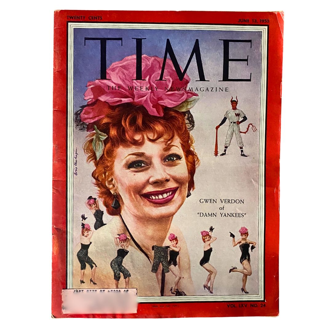 VTG Time Magazine June 13, 1955 featuring Gwen Verdon on the cover, showcasing vibrant retro design and cultural highlights of the 1950s.