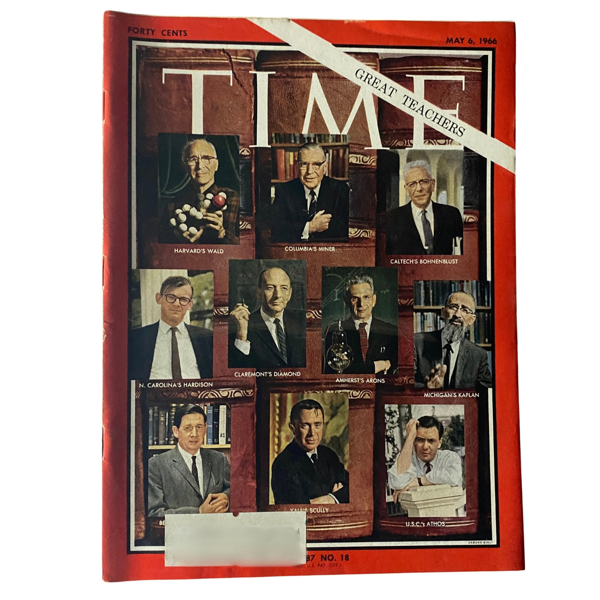 Time Magazine May 6, 1966 cover featuring Harvard's Richard Wald and Columbia's Edwin Miner among other great teachers, showcasing influential educators of the time.