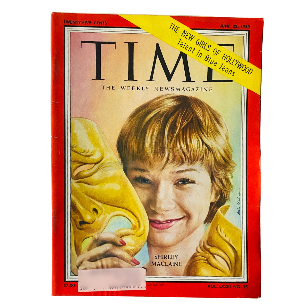 Time Magazine June 22 1959 Vol 73 No. 25 featuring a young Shirley MacLaine on the cover, showcasing her as a Hollywood icon with a vibrant illustration and a headline about new talent in Hollywood.