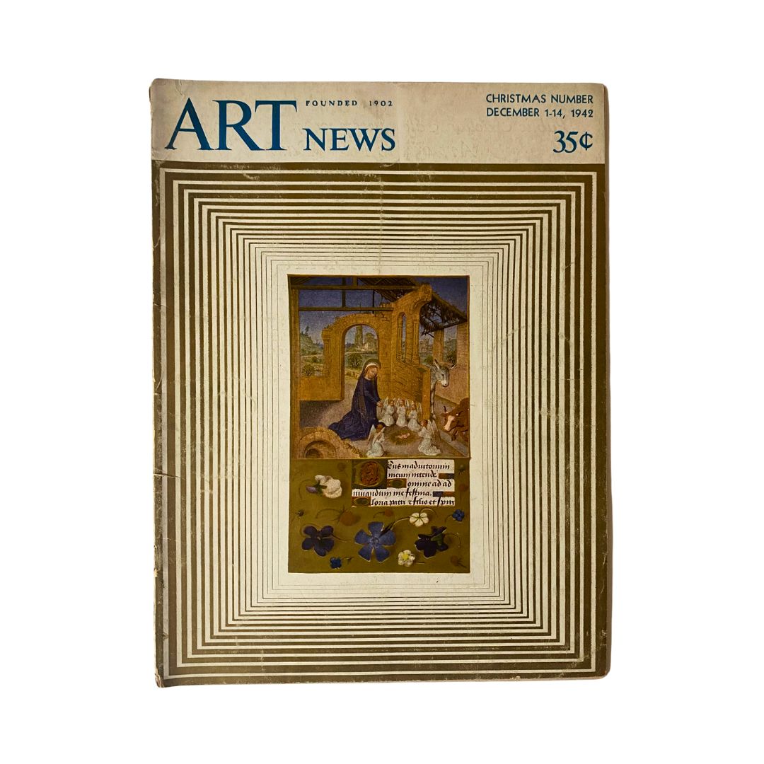 Cover page of the Vintage Art News Magazine featuring the title 'VTG Art News Magazine December 1-14, 1942 Adoration of the Child'. The cover includes the Christmas theme and colorful artwork depicting the nativity scene.