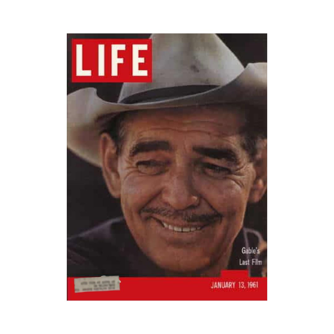Vintage Life Magazine cover from January 13, 1961 featuring Clark Gable, highlighting his last film and commemorating his passing. A must-have for collectors of Hollywood memorabilia.