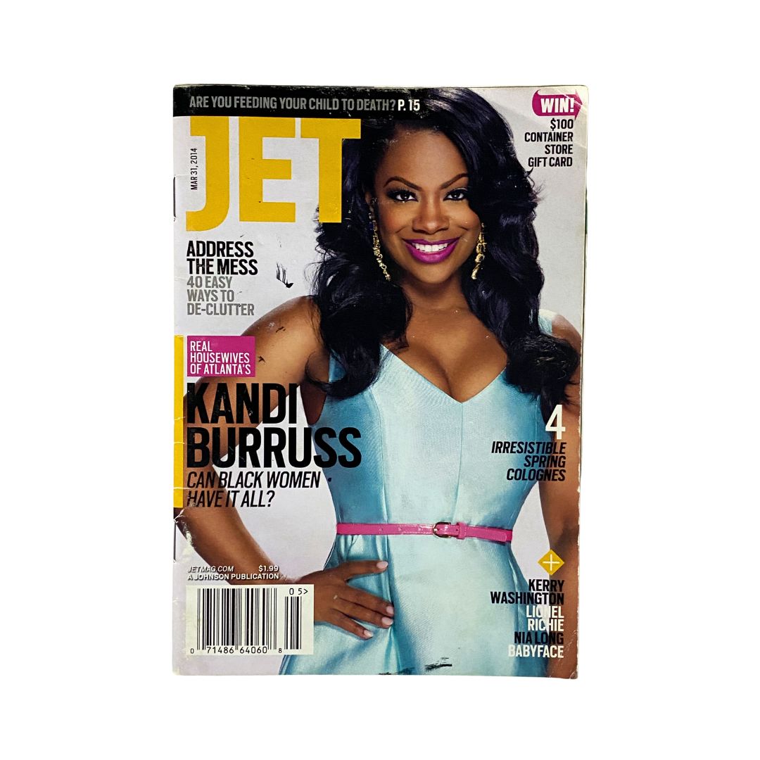 Cover of Jet Magazine March 31, 2014 Vol 123 No. 5 featuring Kandi Burruss, showcasing her in a stylish outfit, representing contemporary culture and entertainment.