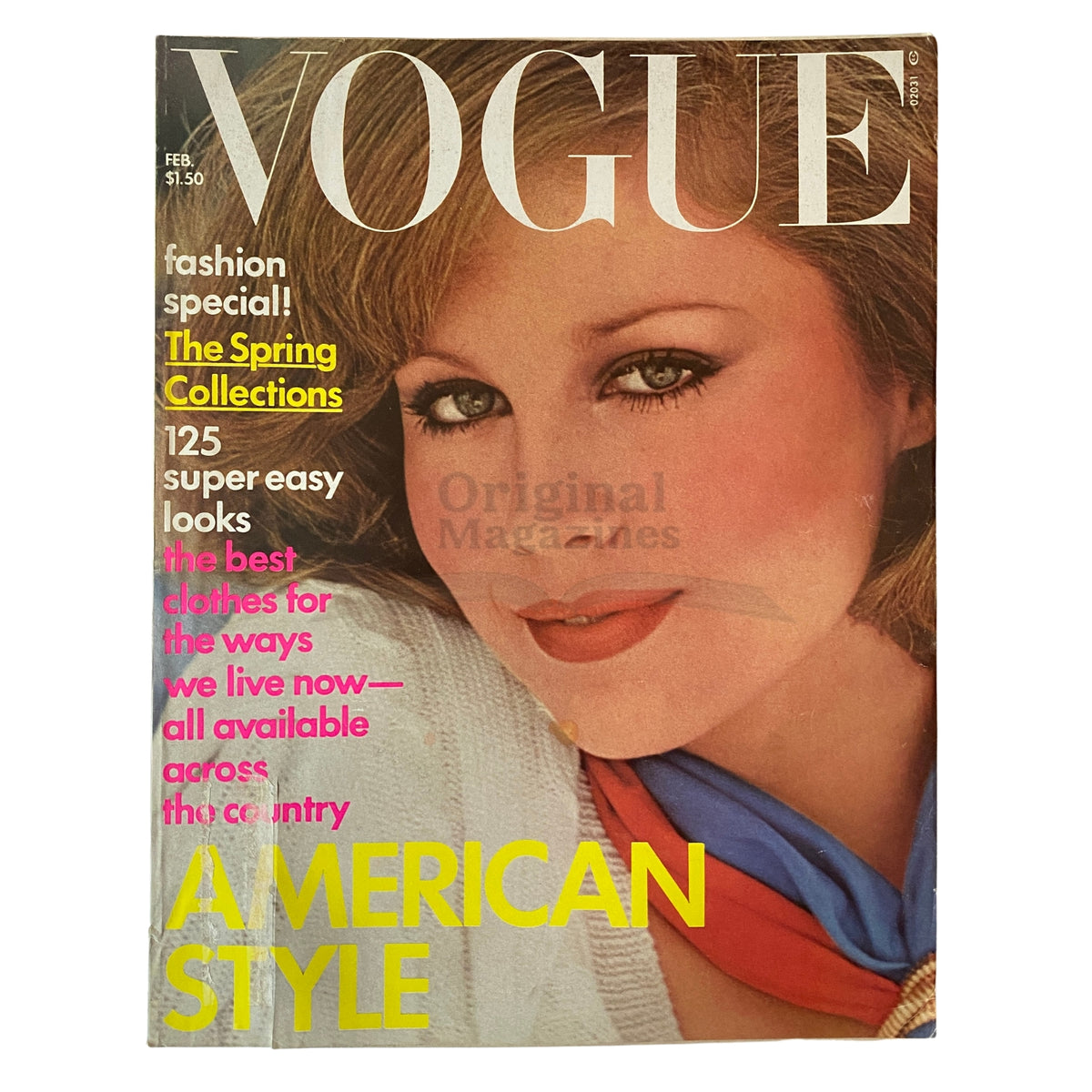 Cover of Vogue Magazine February 1976 featuring Rosie Vela, photographed by Richard Avedon, highlighting American style and the Spring Collections.