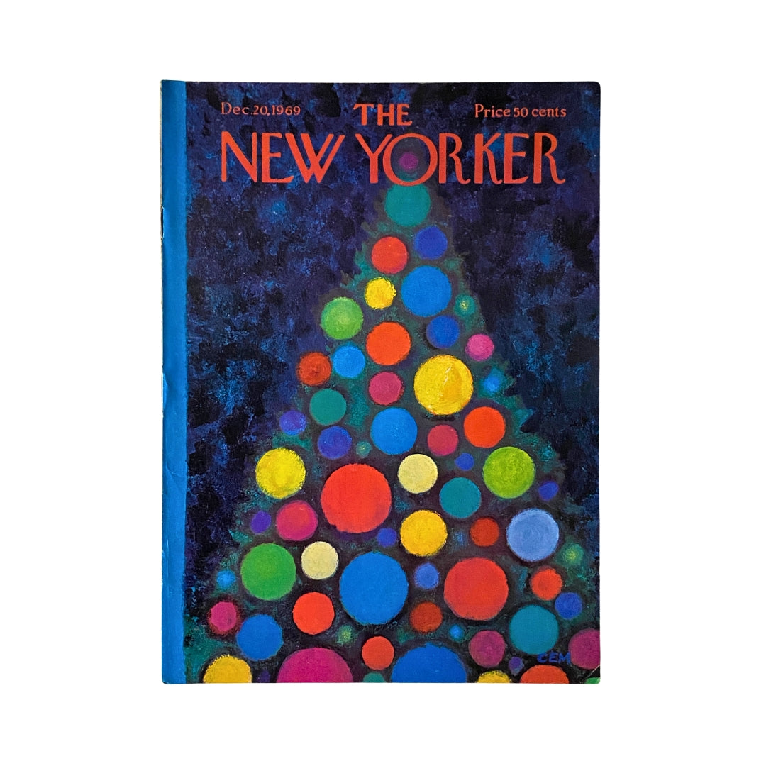 Cover of The New Yorker magazine dated December 20, 1969, featuring a vibrant Christmas tree design with colorful circles against a dark background. The magazine is priced at 50 cents.