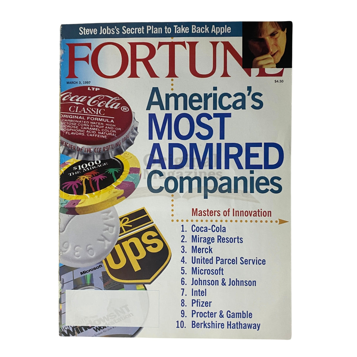 Cover of Fortune Magazine from March 3, 1997, featuring the title 'America's Most Admired Companies' alongside logos of top companies like Coca-Cola, Microsoft, and more.
