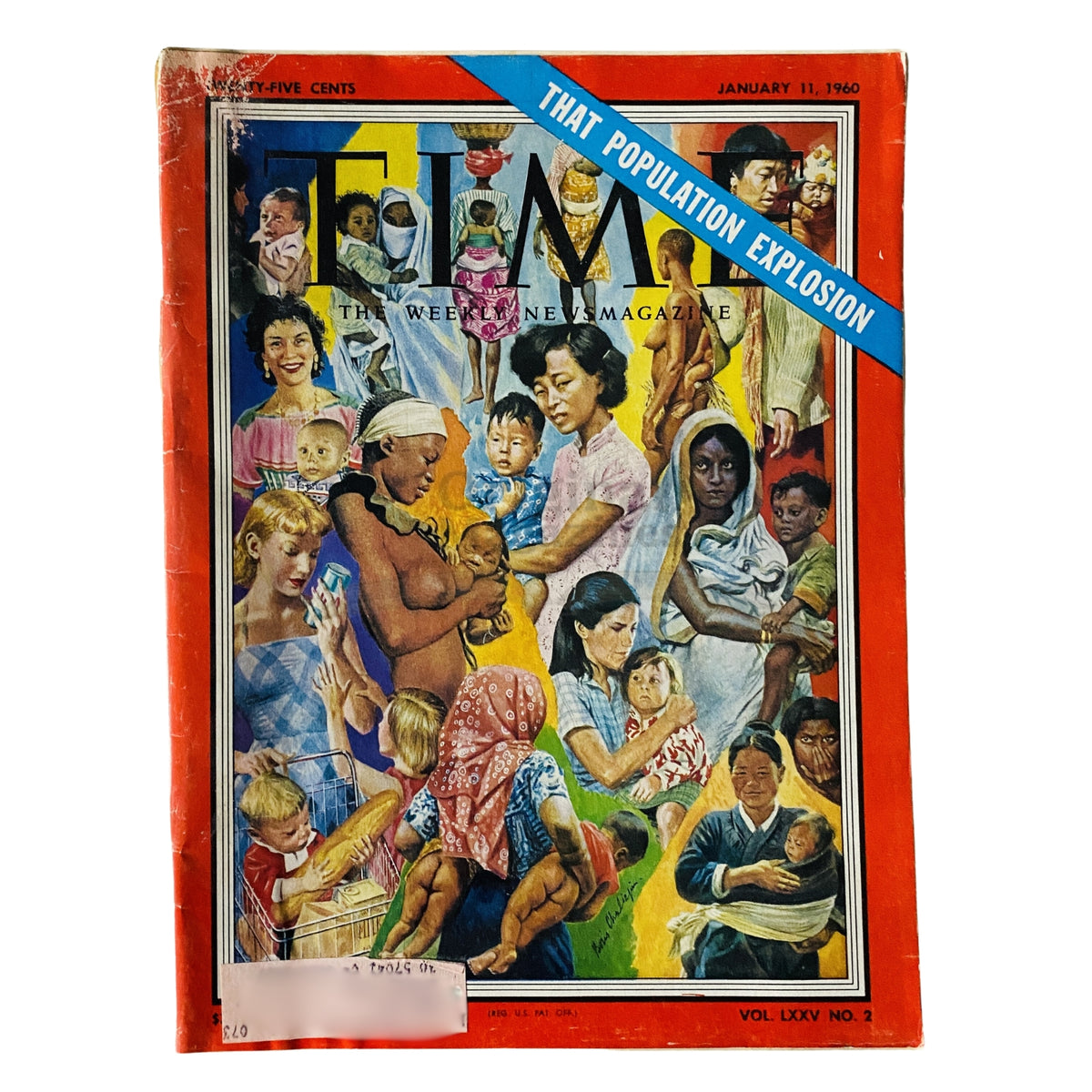 Time Magazine January 11 1960 Vol 75 No. 2 featuring the cover story 'The Population Explosion', depicting various cultural representations regarding population growth.