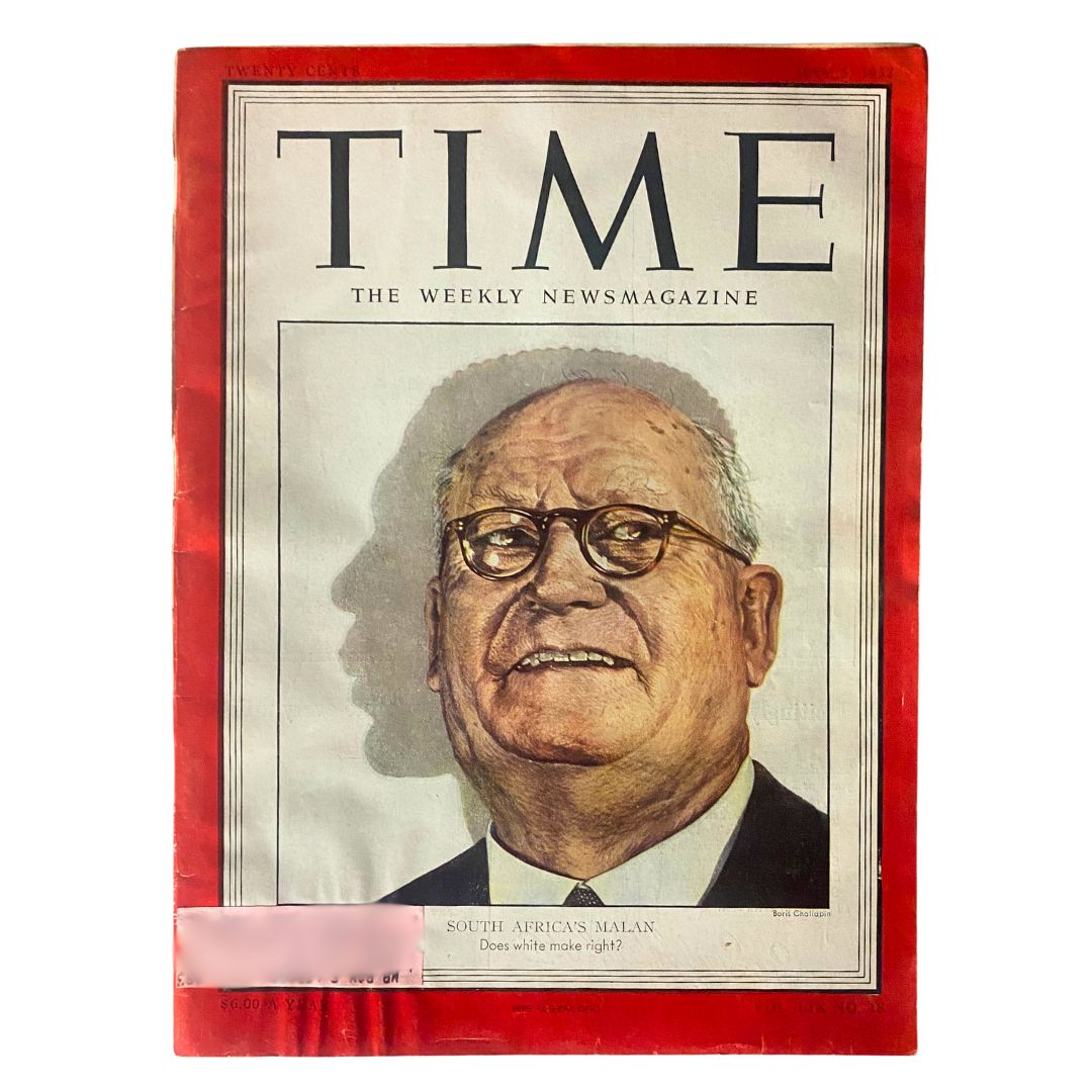 Vintage Time Magazine from May 5, 1952, Volume 51, Issue 18 featuring a portrait of Daniël François Malan on the cover.