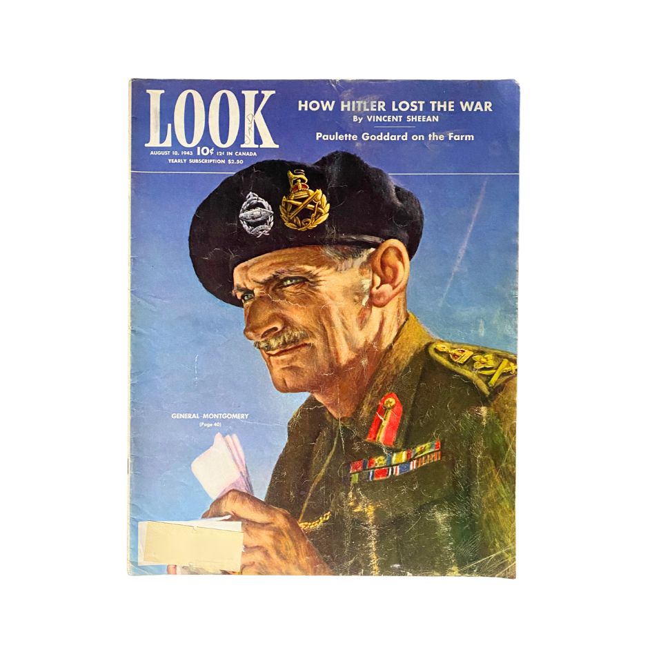 Cover of Look Magazine, August 10, 1943, Volume 7, No. 16, featuring General Bernard Law Montgomery. The cover illustrates the significant themes of World War II and American culture during this era.