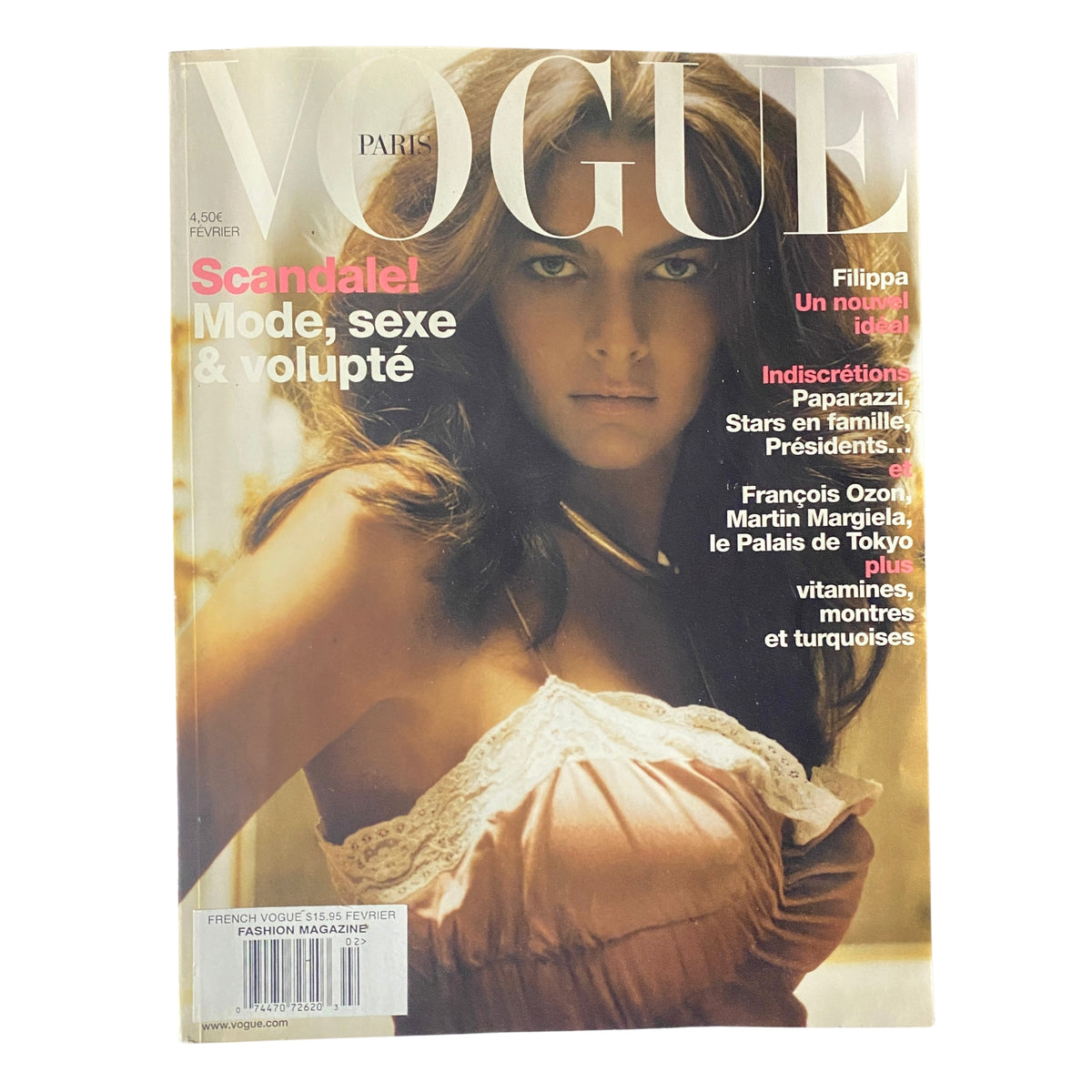 Vogue Paris Magazine February 2002 featuring cover model Filippa Hamilton, showcasing a vintage fashion aesthetic.