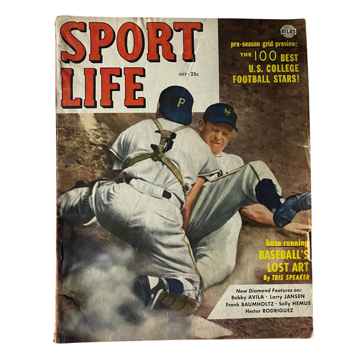 Cover of Sport Life Magazine October 1952 featuring Larry Jansen, illustrating a baseball scene with players in action and the title prominently displayed.