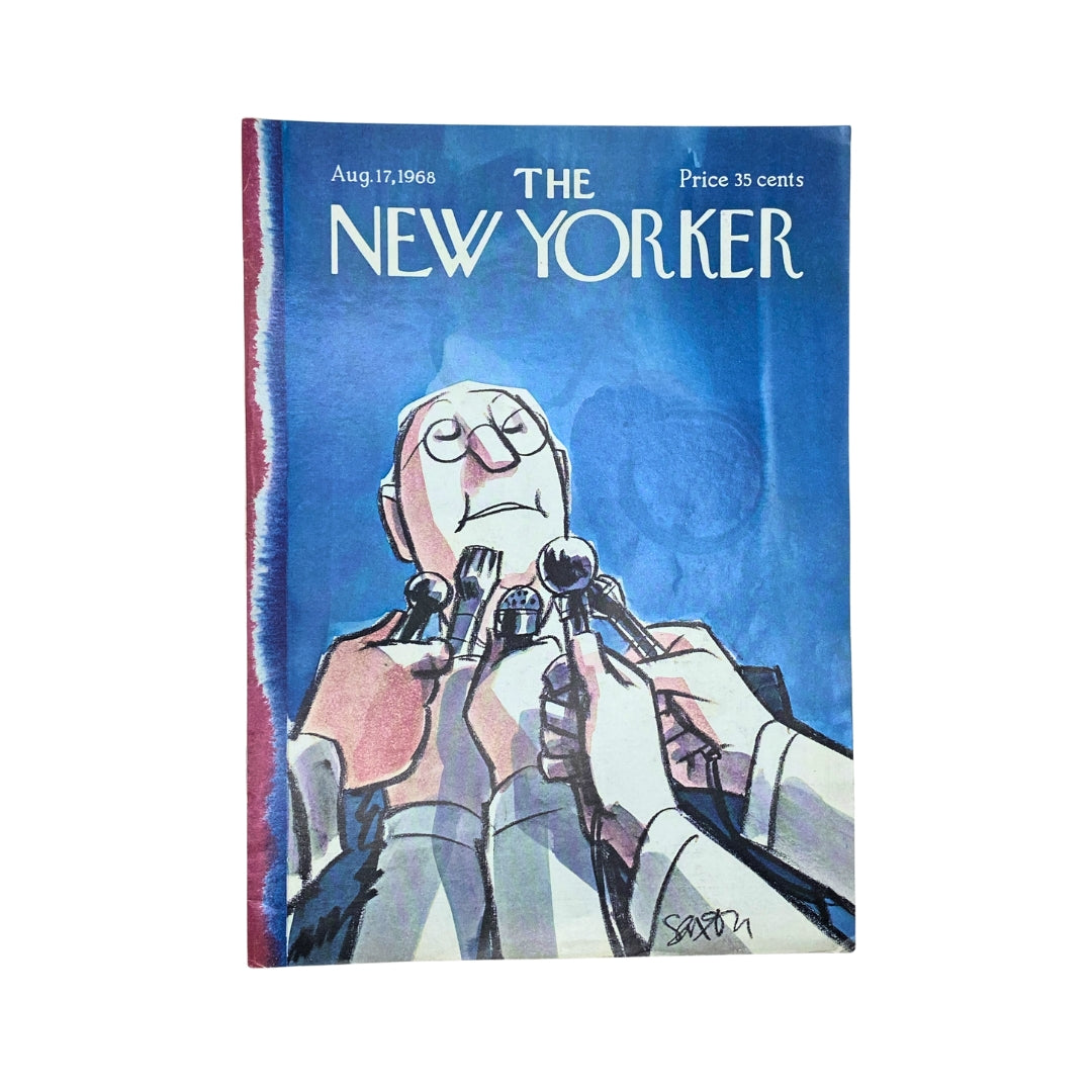The New Yorker Complete Magazine August 17, 1968 featuring a Charles Saxon cover illustration, showcasing a unique perspective on media and society, ideal for vintage magazine collectors.
