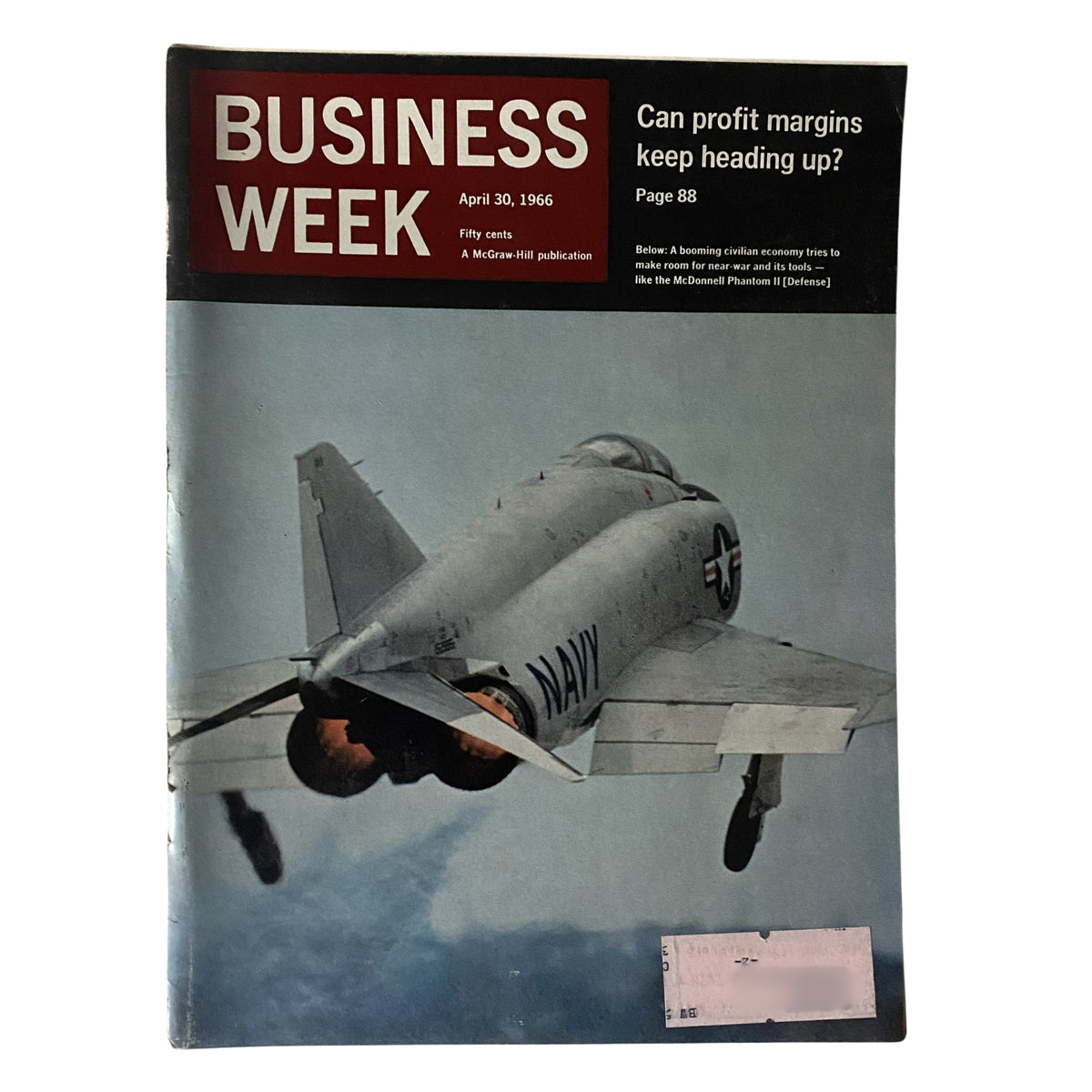 Cover of Business Week Magazine April 30 1966 featuring the McDonnell Phantom II Defense and an image of a Navy aircraft, encapsulating the business insights of the 1960s.