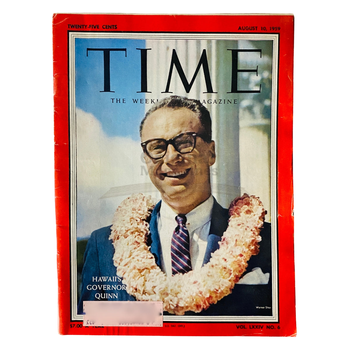 Time Magazine August 10, 1959 cover featuring Hawaii's Governor William F. Quinn, showcasing mid-century American culture and Hawaii's political landscape.