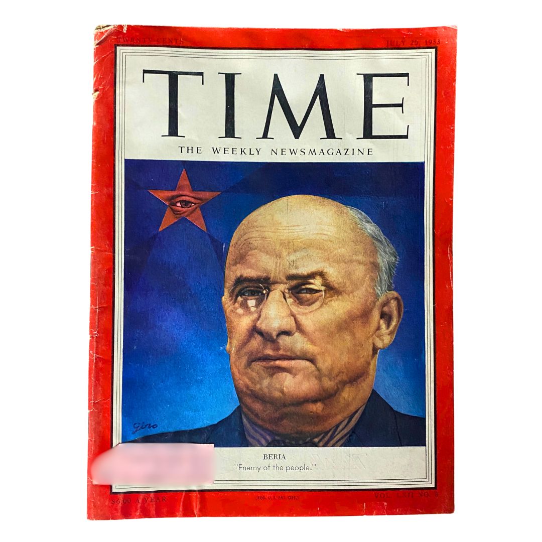 Vintage Time Magazine from July 20, 1953, Volume 62, Number 3 featuring Lavrenty Beria on the cover, highlighting mid-20th century political dynamics.
