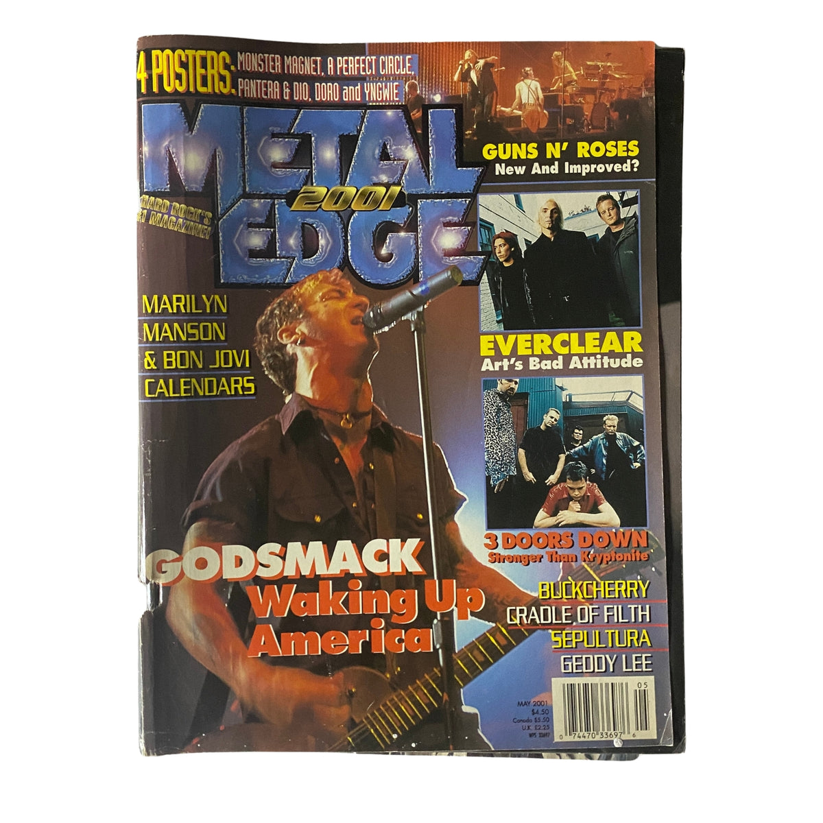 Metal Edge Magazine May 2001 Godsmack 3 Doors Down w Poster No Label GD Interior