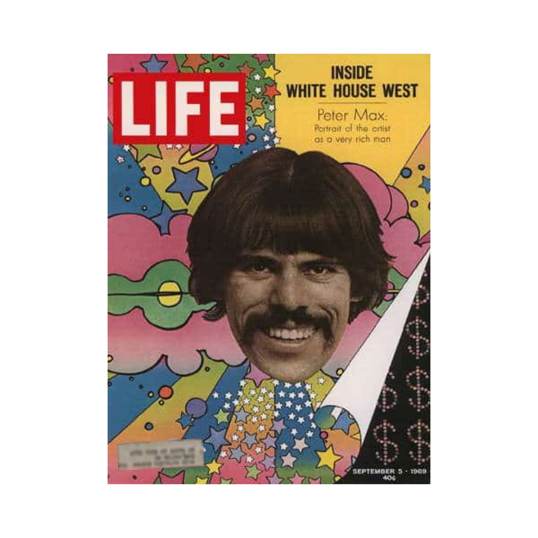 Cover of Life Magazine, September 5, 1969, featuring pop artist Peter Max with vibrant psychedelic artwork and bold colors representing the artistic culture of the 1960s.
