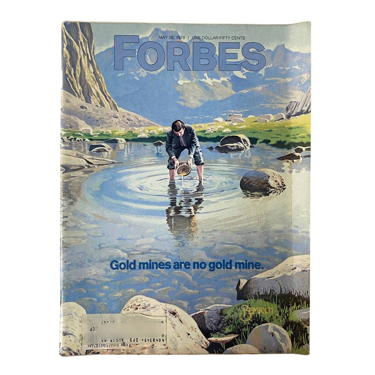 Forbes Magazine cover from May 29, 1978, featuring the title 'Gold Mines Are No Gold Mine' with a man panning for gold in a serene river landscape.