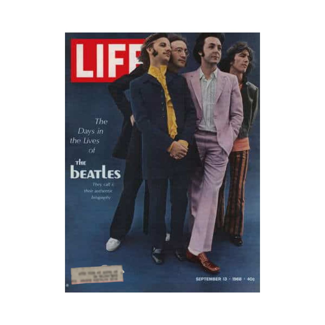 VTG Life Magazine September 13, 1968 featuring The Beatles on the cover, showcasing a photo of the band with a headline reading 'The Days in the Lives of The Beatles'. This edition includes their biography and captures their iconic style from the late 1960s.