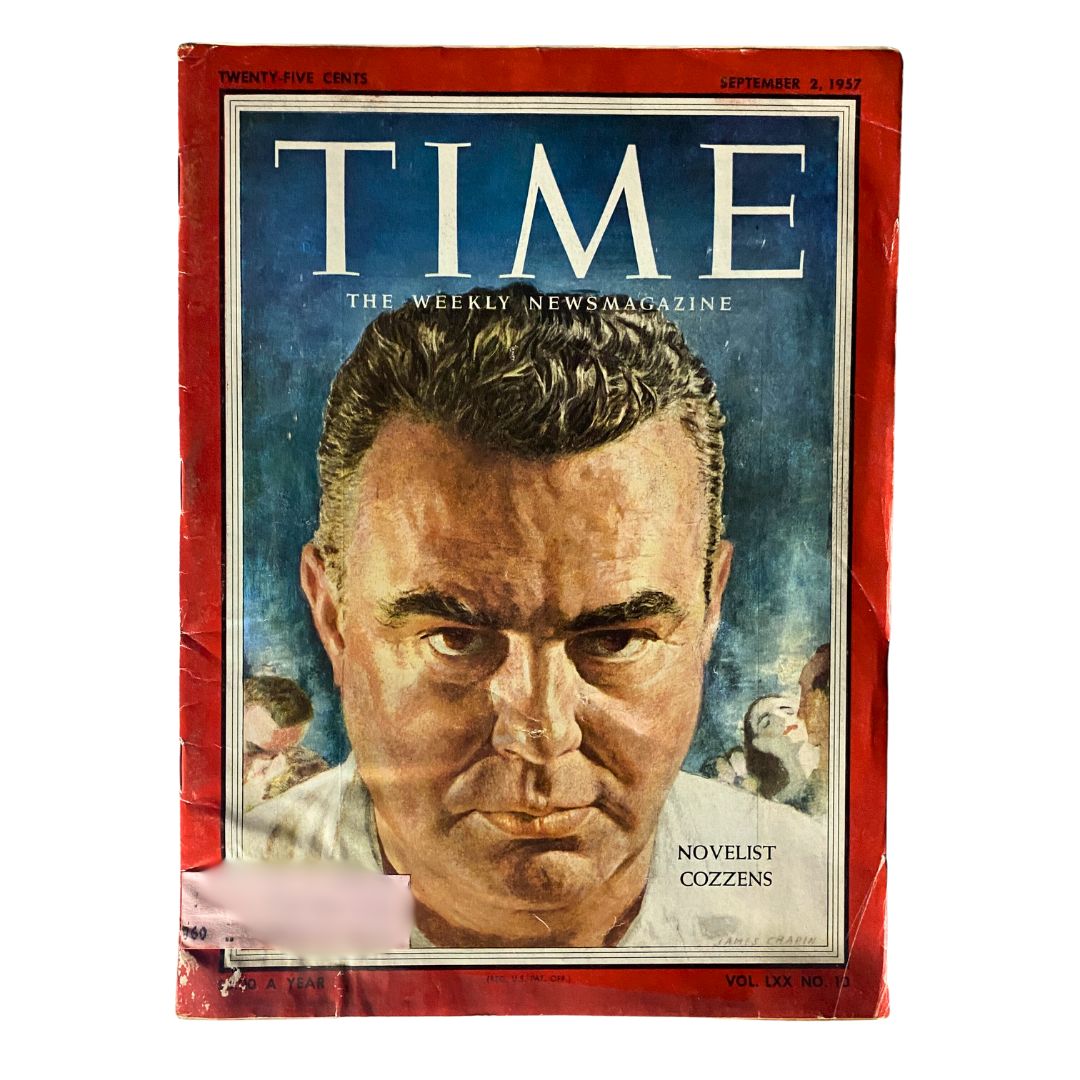 VTG Time Magazine September 2, 1957 featuring Vol 70 No. 10 cover with novelist James Cozzens, showcasing a vintage portrait illustration.