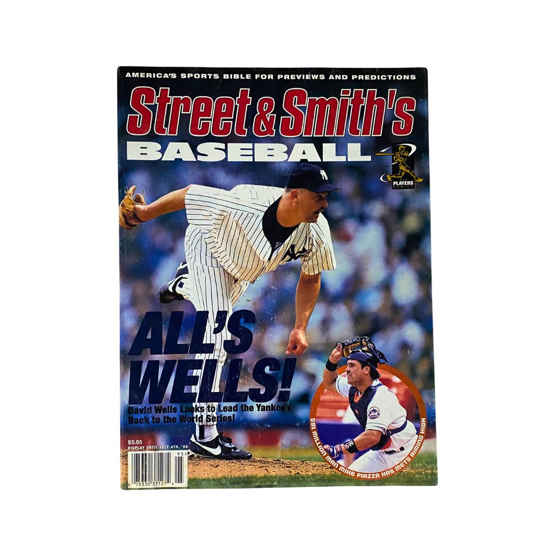 Cover of Street & Smith's Baseball Magazine 1999 featuring David Wells and Mike Piazza, with the headline 'ALL'S WELLS!' highlighting Wells' pursuit to lead the Yankees to the World Series.