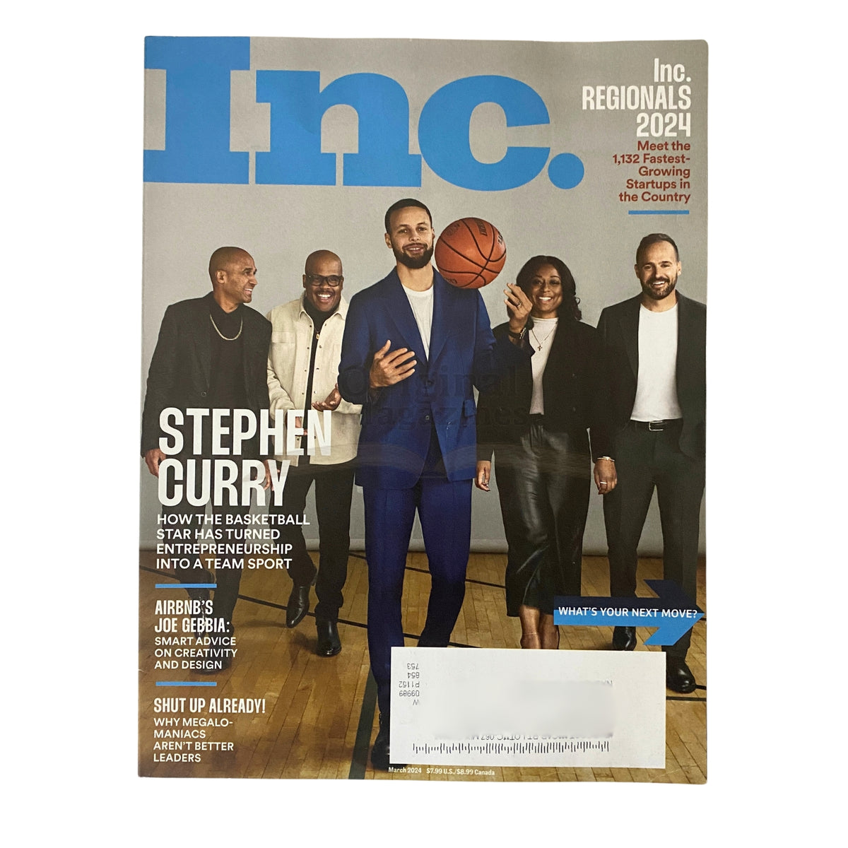 Inc. Magazine March 2024 featuring Stephen Curry on the cover, showcasing entrepreneurs and discussing business trends.