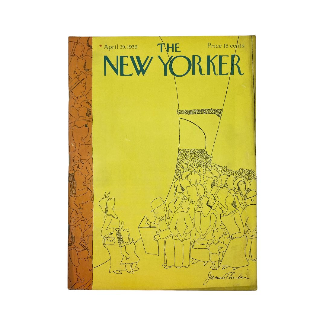 Cover of The New Yorker, April 29, 1939, featuring James Thurber, in very good (VG) condition