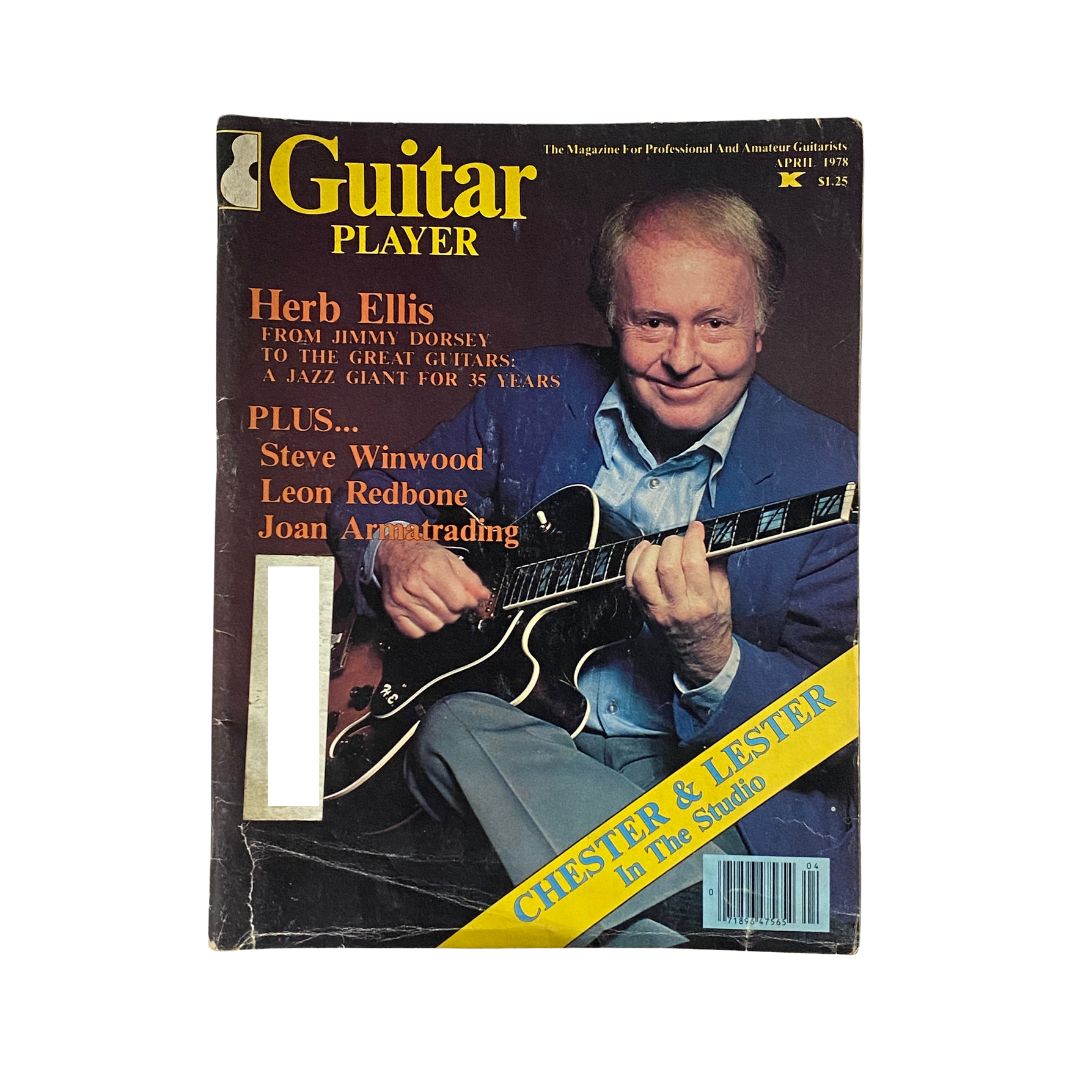 Cover of VTG Guitar Player Magazine April 1978 featuring Herb Ellis. The magazine highlights legendary musicians including Steve Winwood. A collectible piece for music enthusiasts.