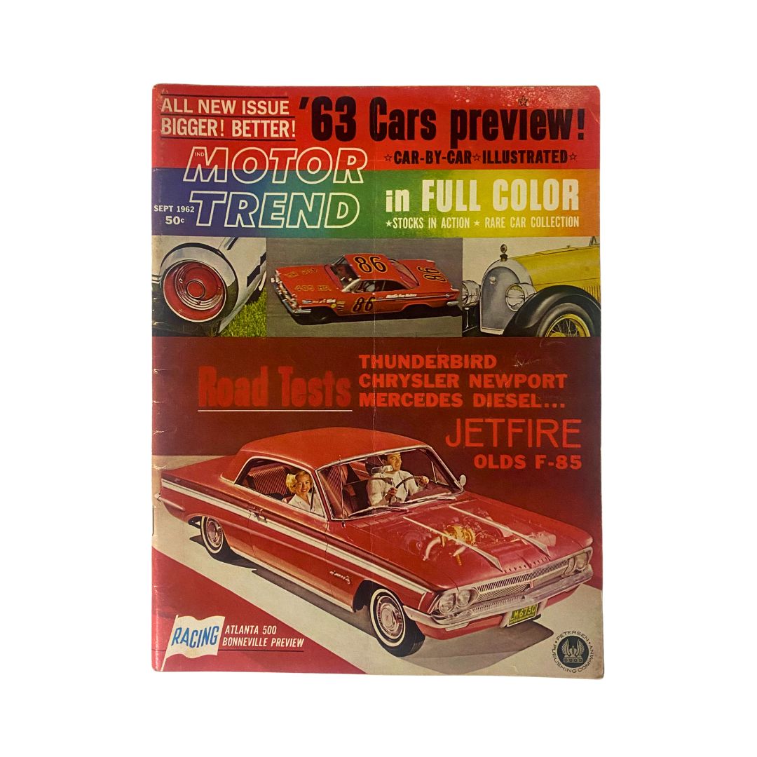 Vintage Motor Trend Magazine from September 1962 featuring Jetfire Old F-85 on the cover, showcasing automotive history and design.