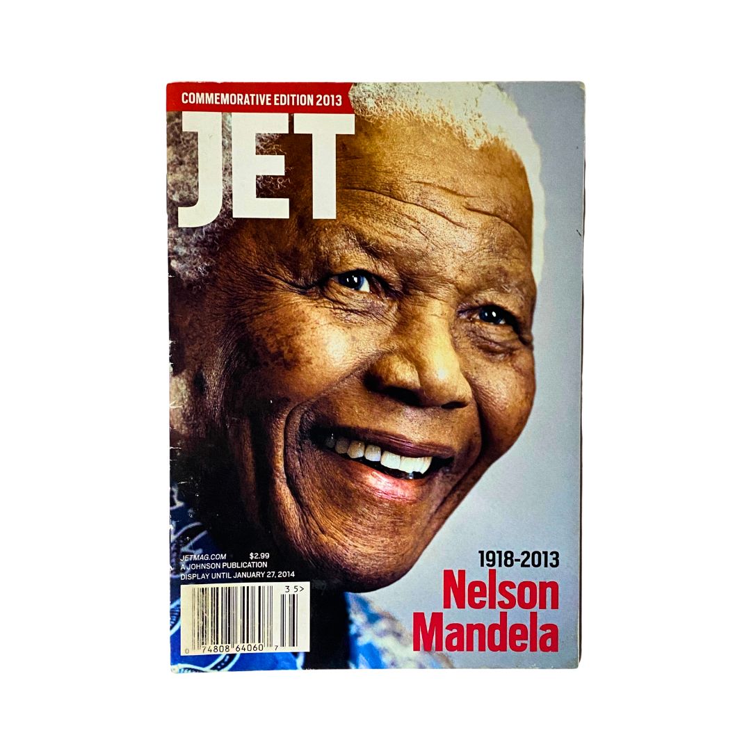 Jet Magazine Commemorative Edition 2013 honoring Nelson Mandela (1918 - 2013) featuring his smiling portrait on the cover, celebrating his legacy and impact.