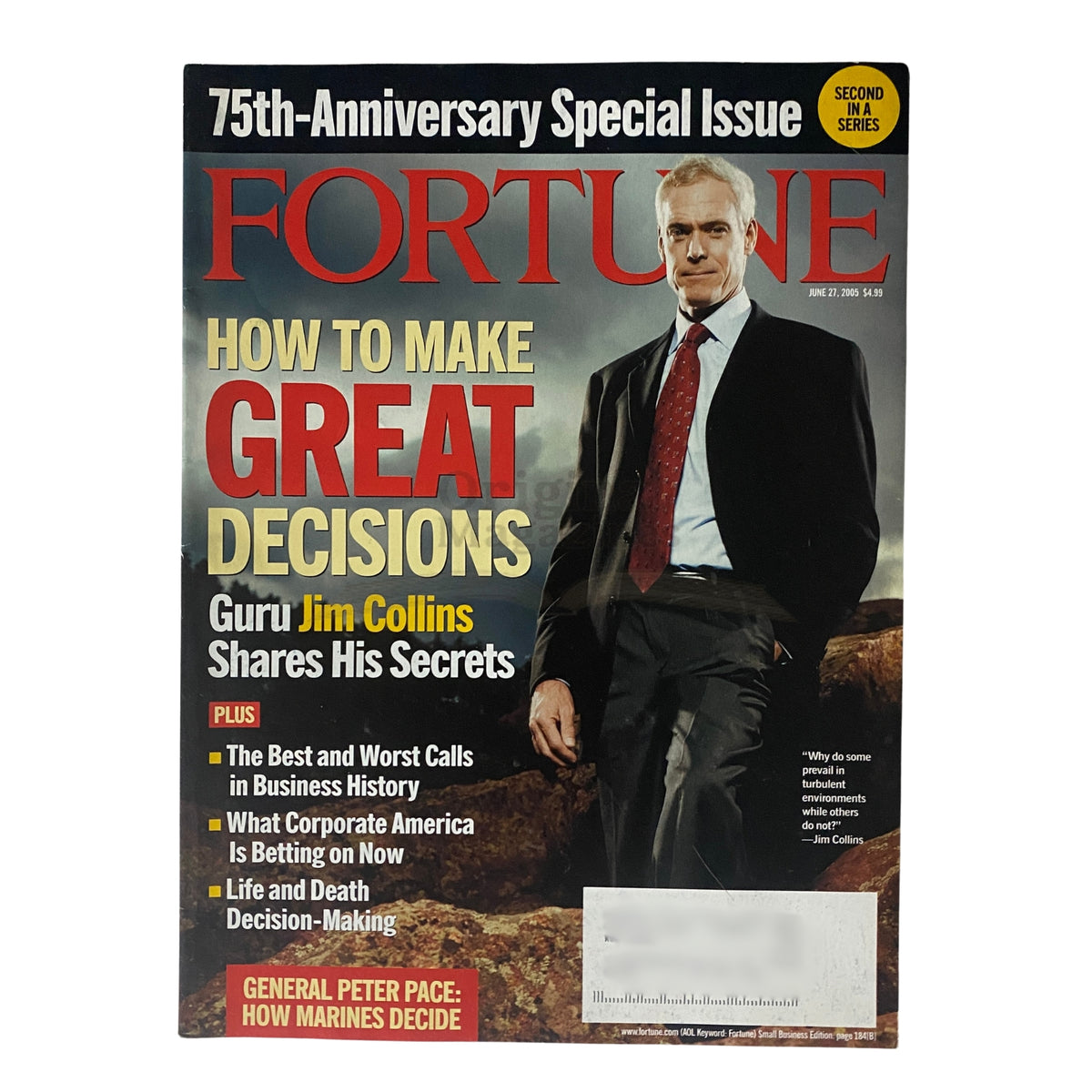 Fortune Magazine June 27, 2005, featuring the cover story 'How to Make Great Decisions' with Jim Collins sharing his secrets, commemorating the 75th Anniversary.