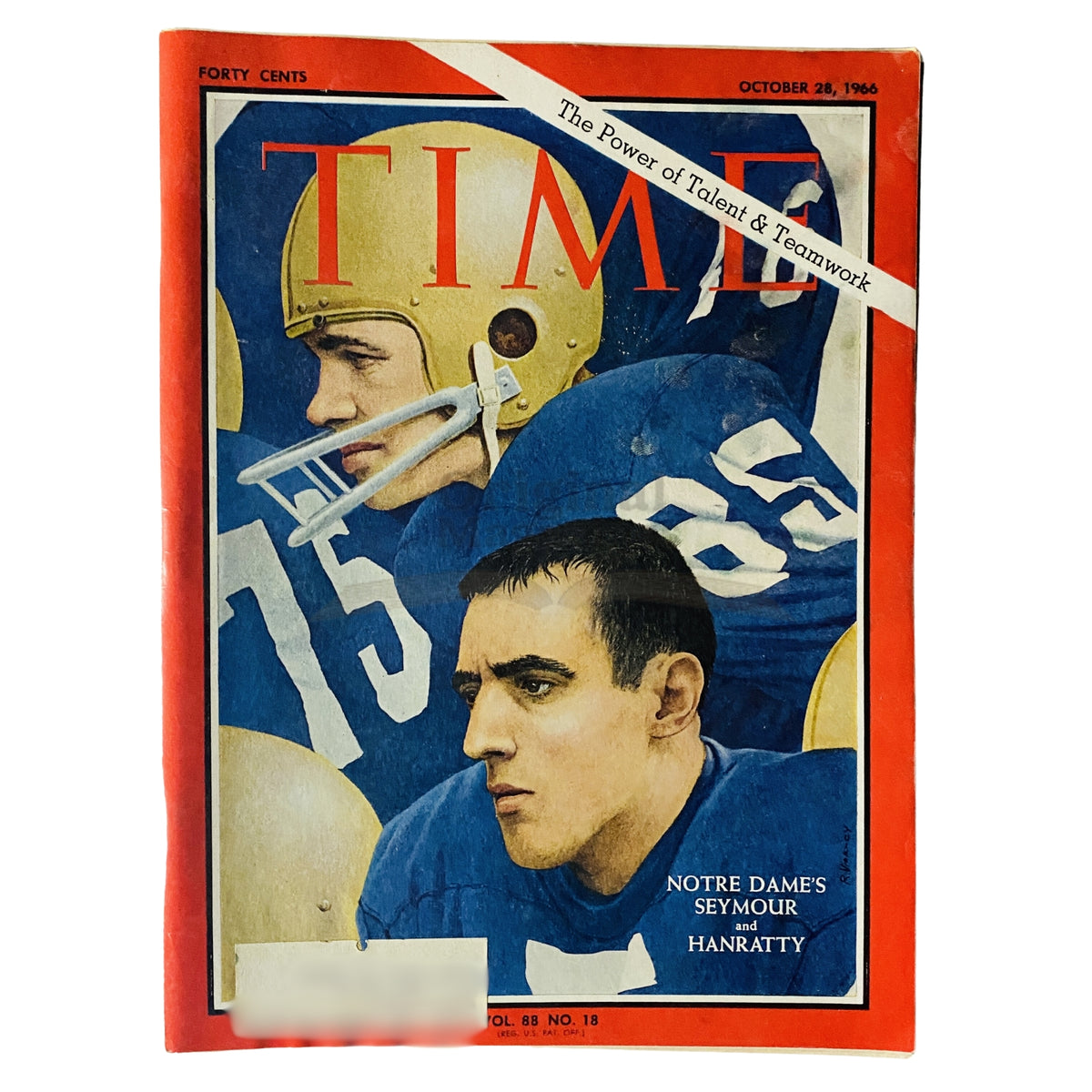 Time Magazine October 28 1966 Vol 88 No 18 featuring Jim Seymour and Terry Hanratty on the cover, showcasing vintage sports culture.