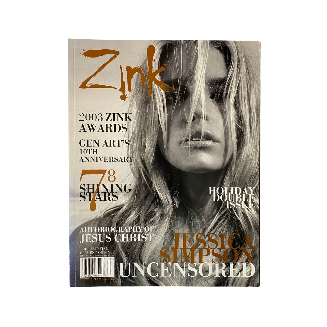 Cover of Zink Magazine December - January 2003 featuring Jessica Simpson, showcasing her on the front page with a glamorous design.