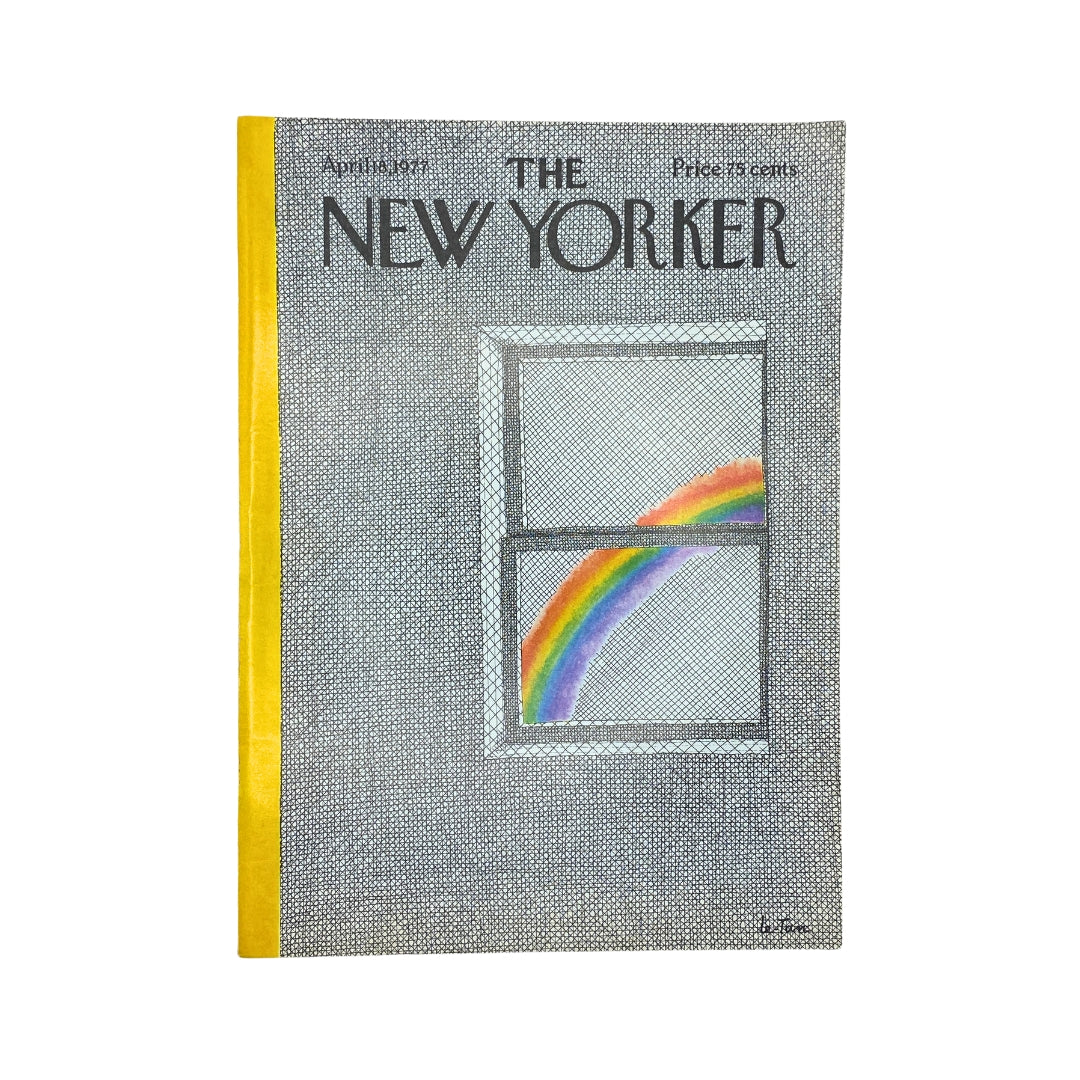 Cover of The New Yorker Complete Magazine April 18, 1977, featuring a Pierre Le-Tan design with a rainbow-colored window.