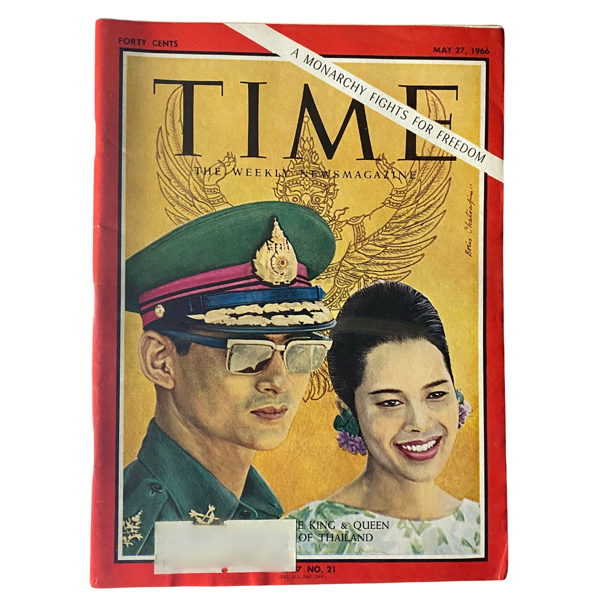 Time Magazine cover from May 27, 1966 featuring Bhumibol Adulyadej and Queen Sirikit Kitiyakara, showcasing Southeast Asian royalty and historical significance.