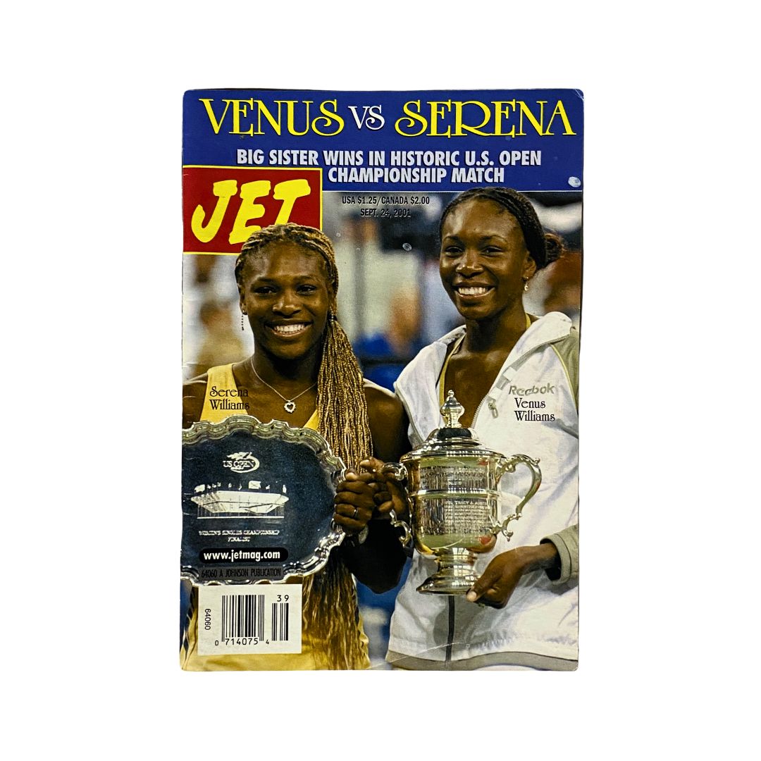 Jet Magazine cover from September 24, 2001, featuring Serena & Venus Williams, celebrating their historic U.S. Open Championship match.