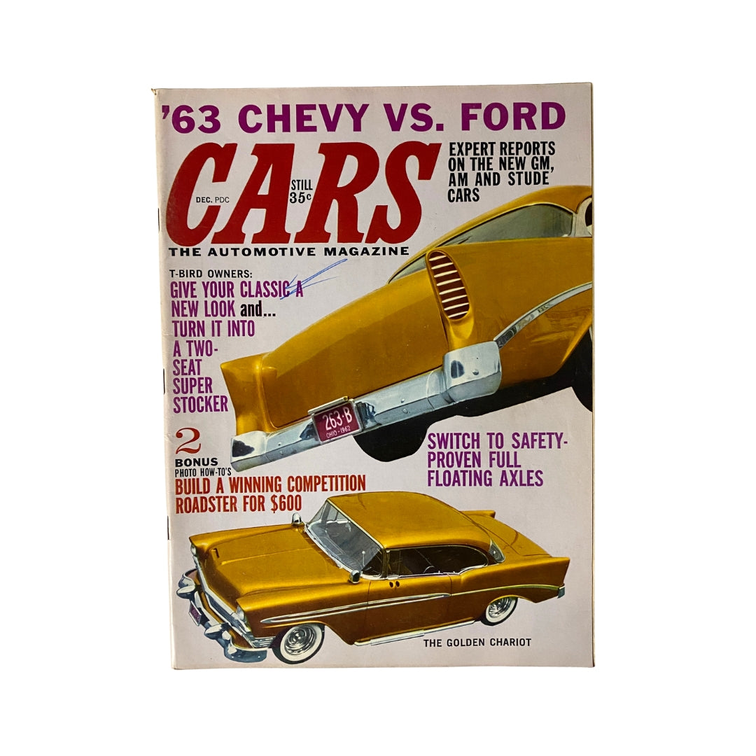 Cover of VTG Cars Magazine December 1962 titled 'Give Your '55-'57 'Bird an All-New Look', showcasing a classic car with striking design and vivid colors.