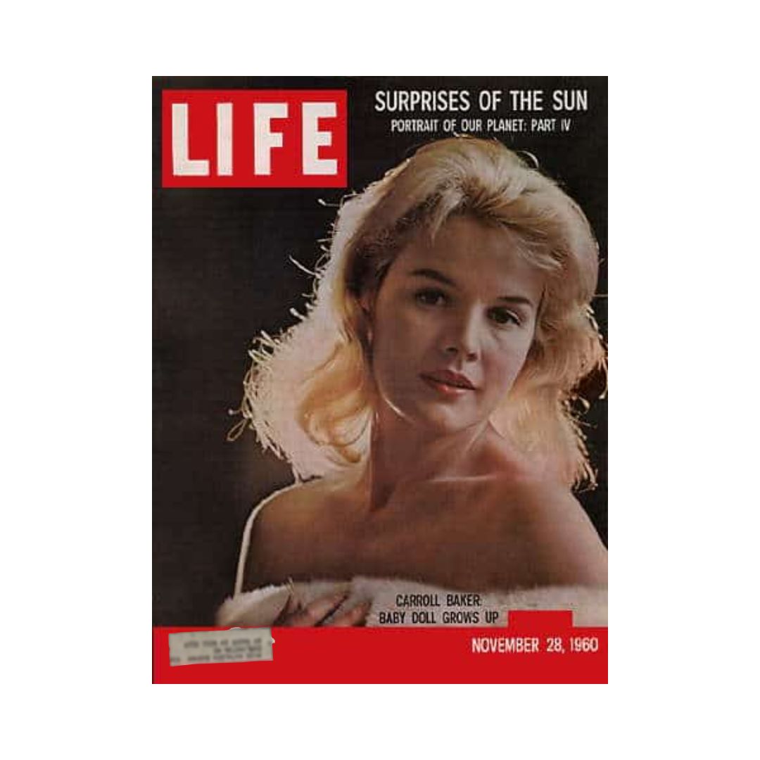 VTG Life Magazine November 28, 1960 featuring Carroll Baker on the cover, highlighting 'Baby Doll Grows Up'. The cover includes the title 'LIFE', dated November 28, 1960.
