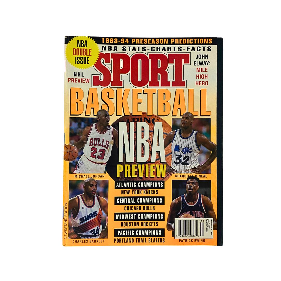 Sport Basketball Magazine November 1993 featuring Michael Jordan, Patrick Ewing, and other NBA stars on the cover, showcasing sports preview and predictions.