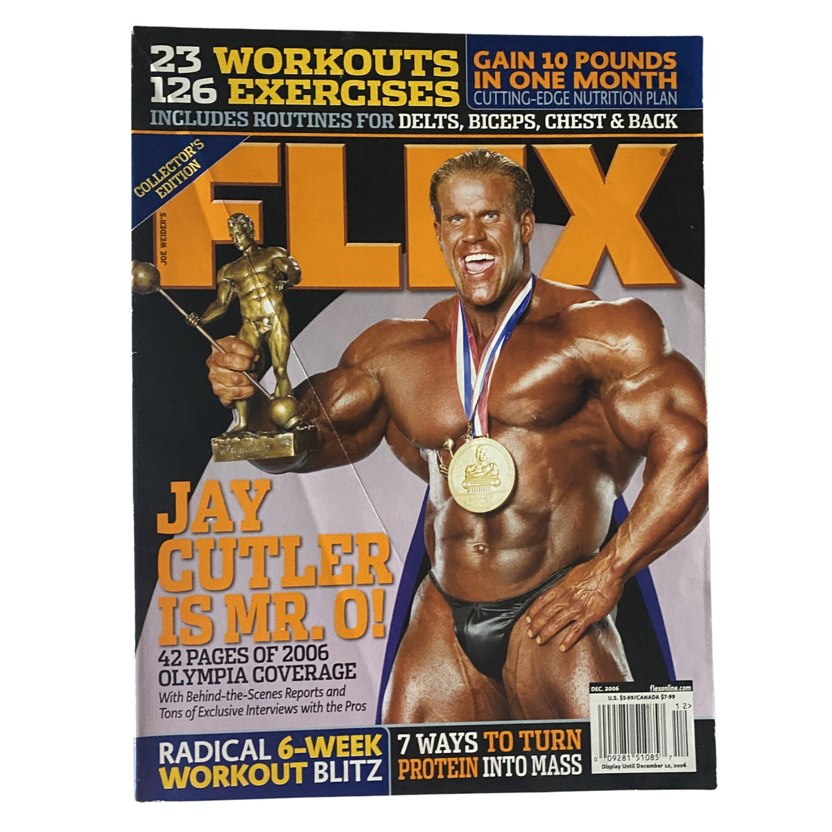 Flex Magazine December 2006 cover featuring Jay Cutler, showcasing bodybuilding achievements and training insights, Volume 24, Number 10.