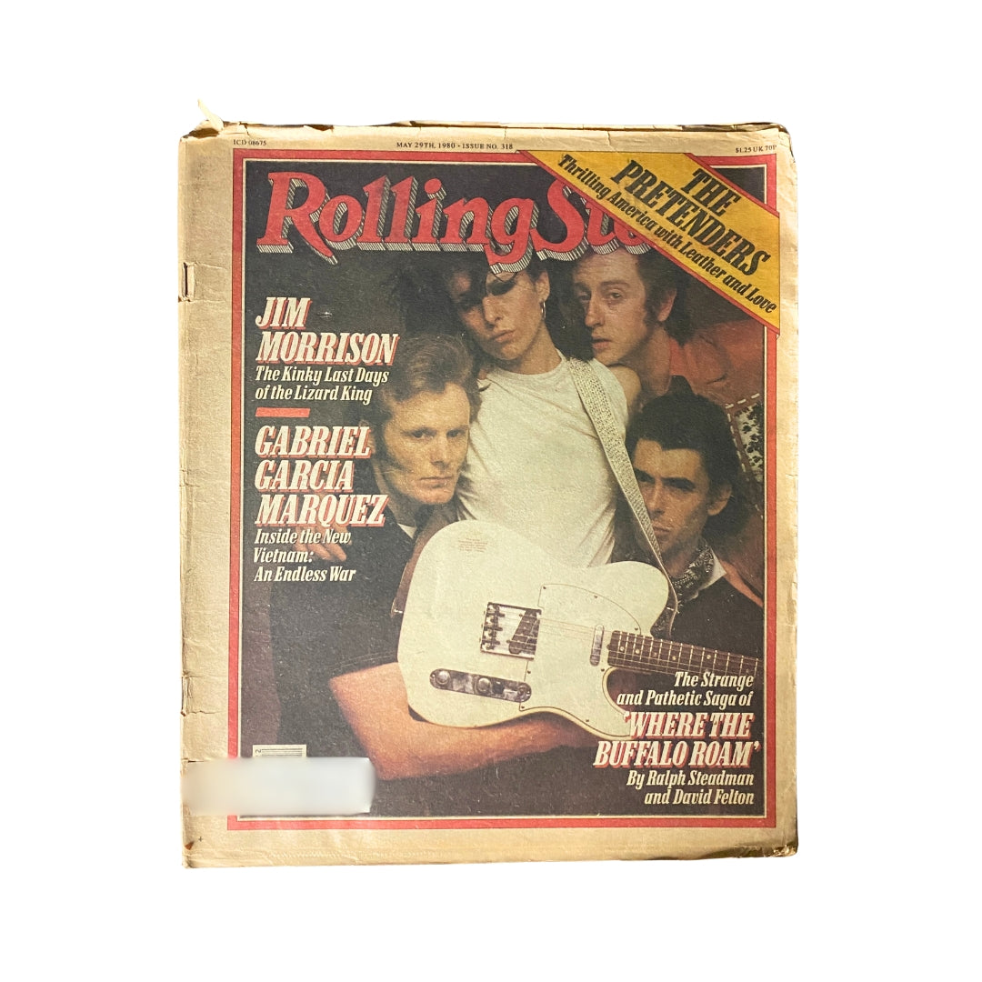 Vintage Rolling Stone Magazine cover from May 29, 1980, Issue 318, featuring The Pretenders, with articles about Jim Morrison, Gabriel Garcia Marquez, and music industry insights.