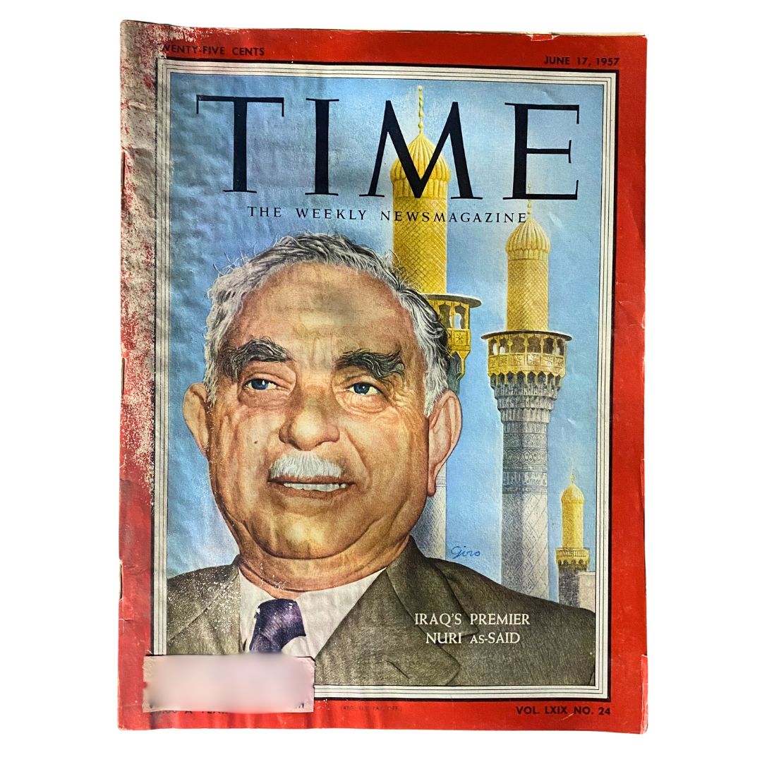 Vintage Time Magazine from June 17, 1957, featuring Iraq's Premier Nuri as-Said on the cover, Vol 69 No. 24, showcasing significant global events of the late 1950s.