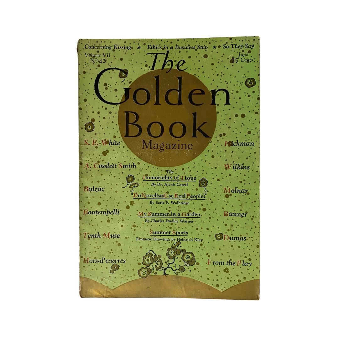 Cover of The Golden Book Magazine June 1928 Vol 7 No. 42 featuring title and list of contents.
